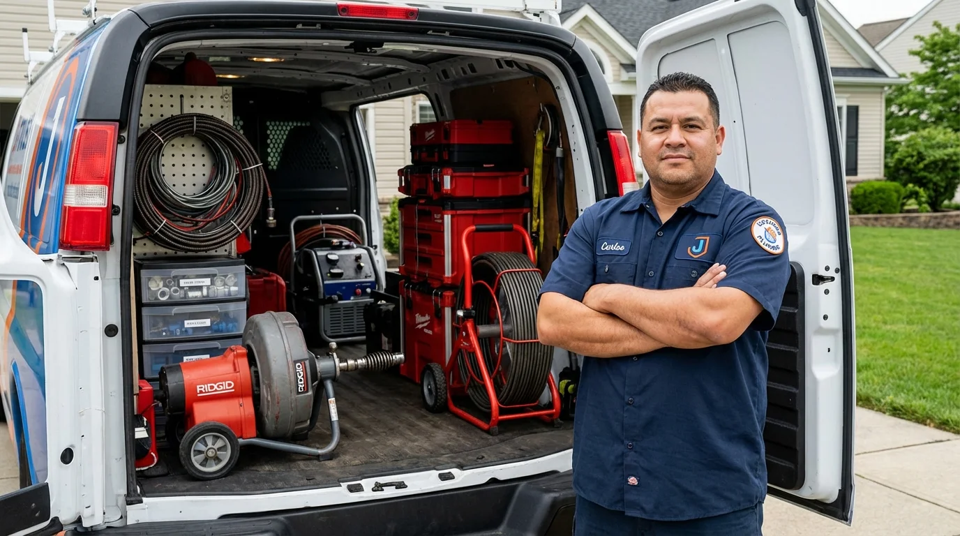 Professional drain cleaning equipment and Johns Plumbing LLC plumber in Stafford