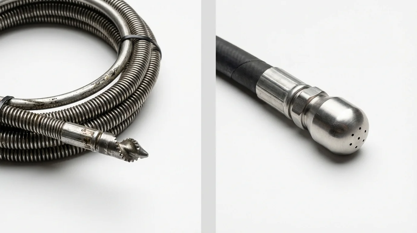 Drain snake cable and hydro jetting nozzle used for drain cleaning in Stafford, VA