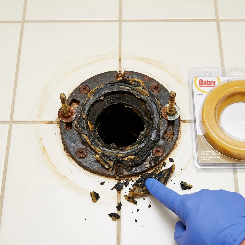 Failed wax ring showing water seepage at the base of a toilet in a Stafford, VA home