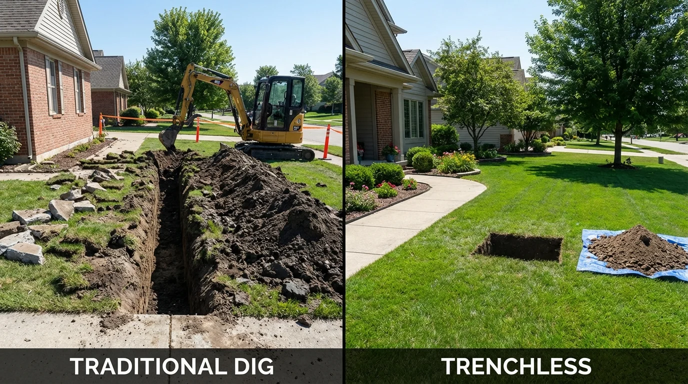 Trenchless sewer repair with minimal yard damage versus traditional excavation in Stafford, VA